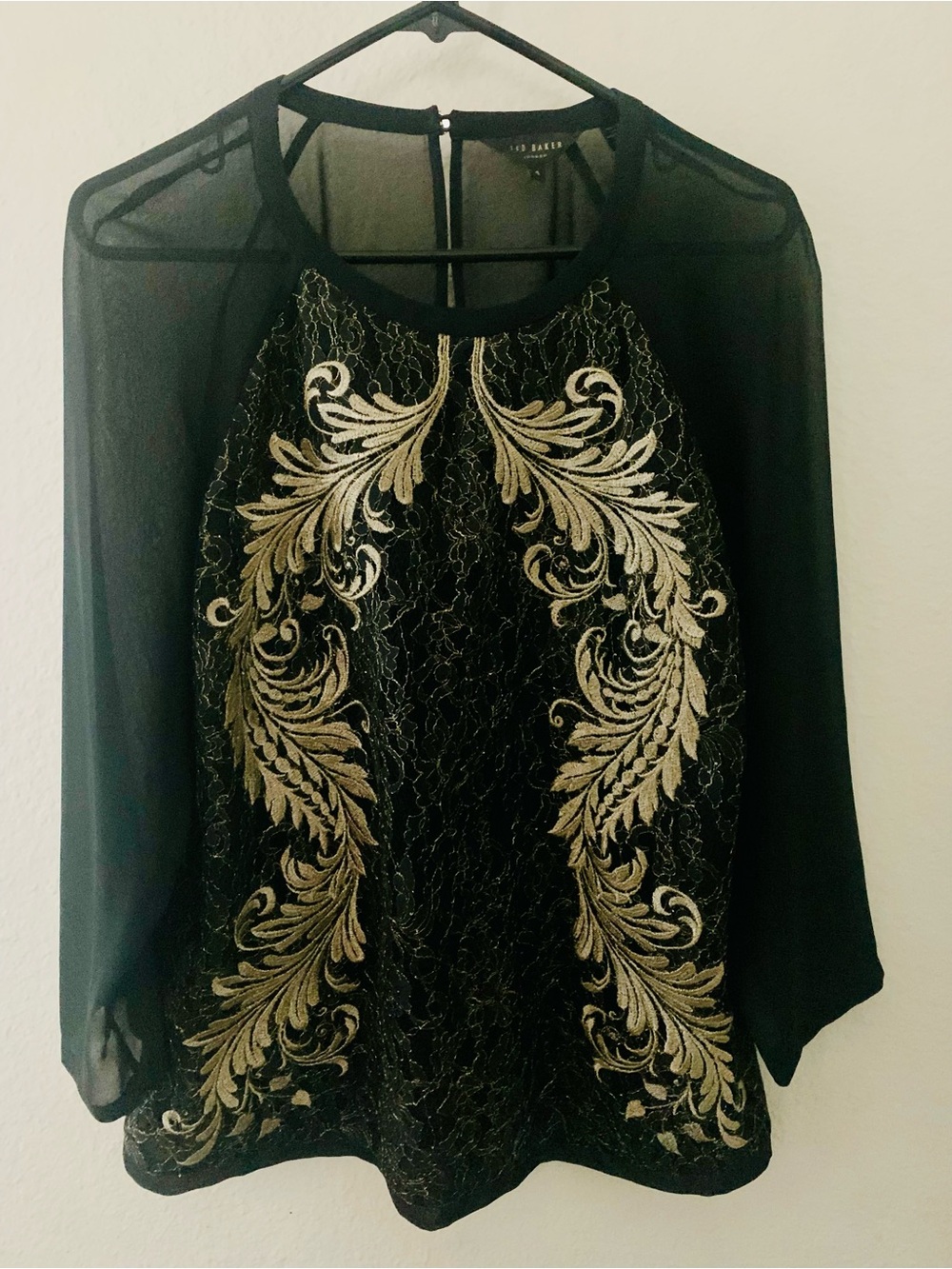 Ted Baker London Black Top with Gold Baroque Embroidery